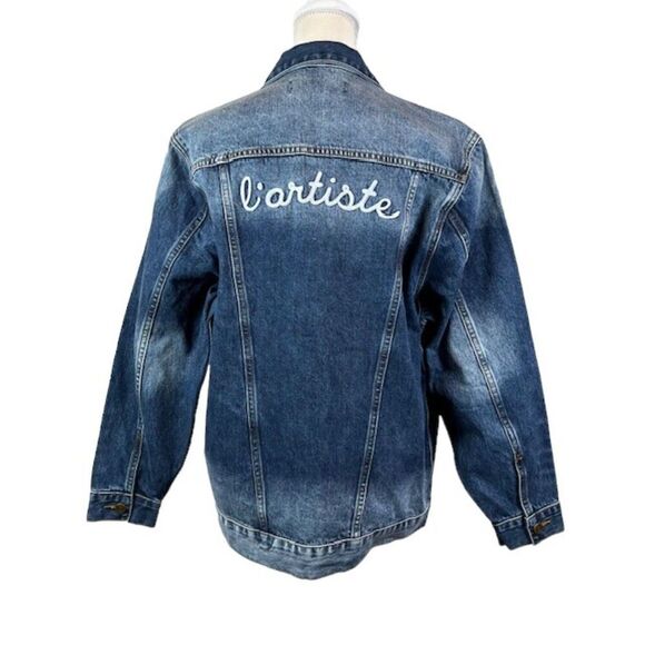 NWT Free People X Sandrine Rose Oversized Denim Jacket "Not Yours" "L'Artiste" - Picture 2 of 12